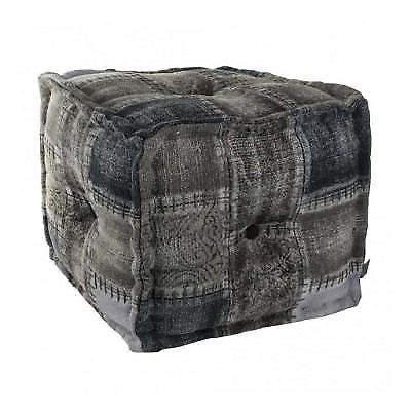 PTMD cotton velvet stool sguare bleu,grey