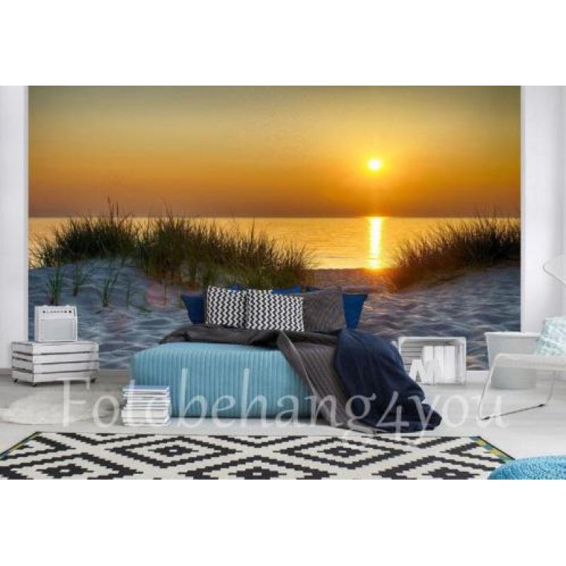 Zonsondergang strand fotobehang