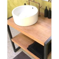 Wastafelmeubel staal met eiken badkamermeubel of steigerhout