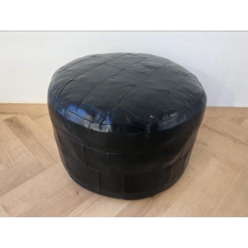 Zwart lederen patchwork poef