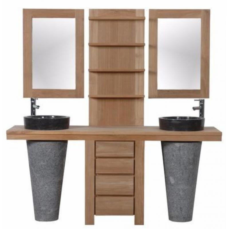 Teak badkamercombinatie nr. 6 Met marmeren waszuilen wasdres