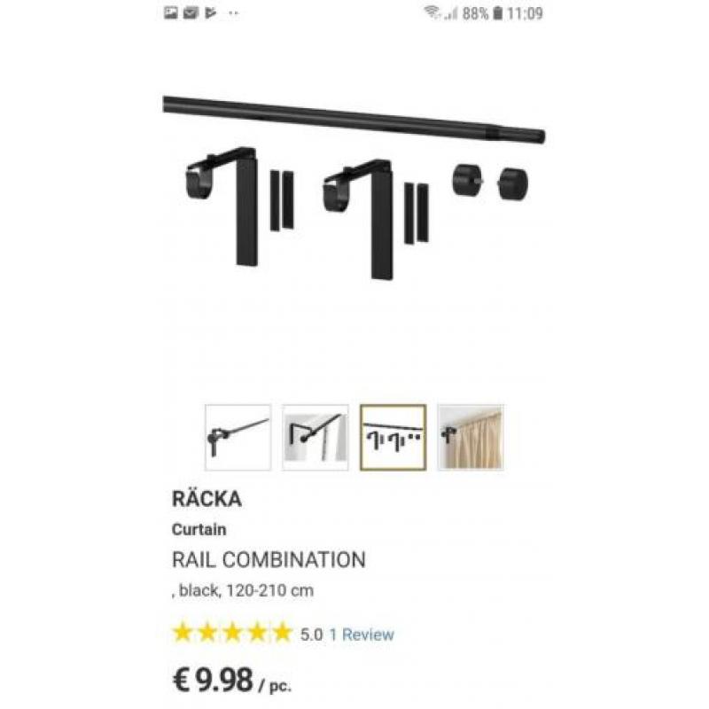 Ikea Racka / Hugad zwart gordijnstokken
