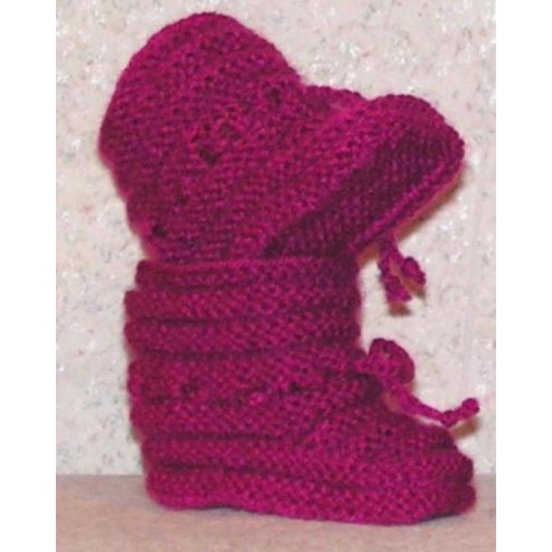 Baby Booties donkerroze, 0-3 m., babyslofjes handgebreid