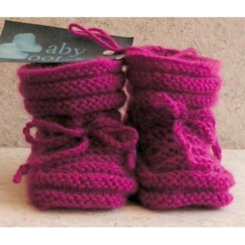 Baby Booties donkerroze, 0-3 m., babyslofjes handgebreid